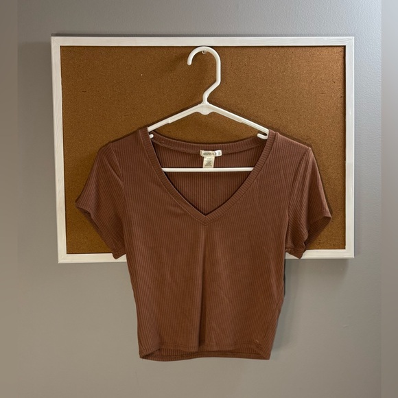 Bozzolo Tops - Brown Ribbed Crop Top
